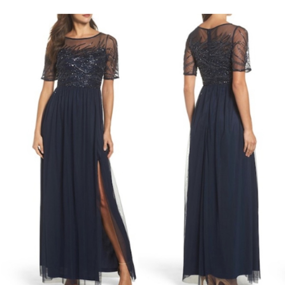 Adrianna Papell Navy Dress with Sequin Accents